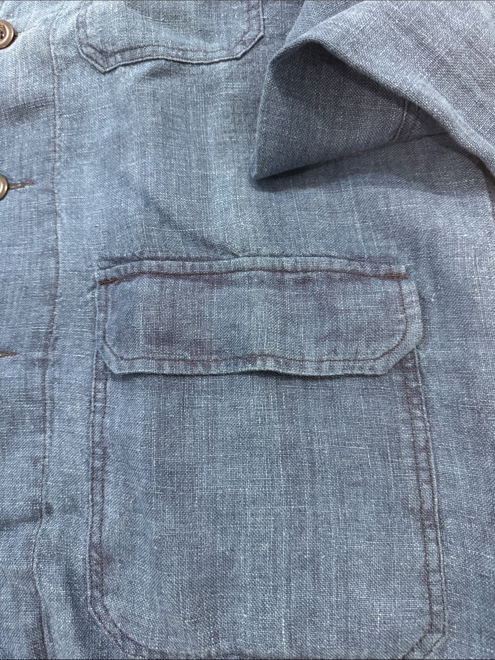 Men's Indigo Button-Front Field Jacket - Blue,100% Linen,Made In France - Picture 2 of 6